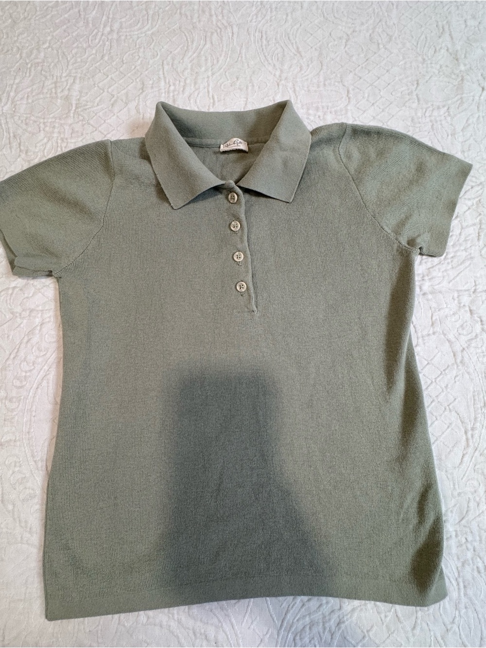 Vintage John Galt California Knit Polo Top Sage Green Short Sleeve Mod